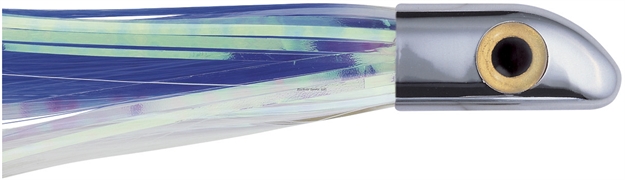 Picture of Iland Hoo-La Hood Trolling Lure, 7 1/8", 1 7/8 Oz, 3-D Eyes, Chrome Head/Blue & White Skirt, UP TO 12 Kts