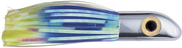 Picture of Iland Hoo-La Hood Trolling Lure, 7 1/8", 1 7/8 Oz, 3-D Eyes, Chrome Head/Blue & Yellow (Dol) Skirt, UP TO 12 Kts