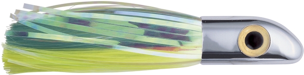Picture of Iland Hoo-La Hood Trolling Lure, 7 1/8", 1 7/8 Oz, 3-D Eyes, Chrome Head/Green & Chartreuse Skirt, UP TO 12 Kts