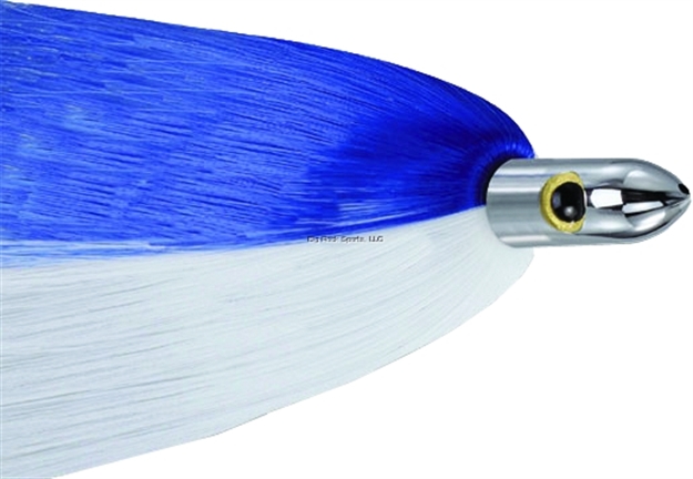 Picture of Iland Ilander E-Series Trolling Lure, 8 1/4", 2 1/2 Oz, 3-D Eyes, Chrome Head/E Blue & E White Skirt, 6 - 8 1/2 Kts