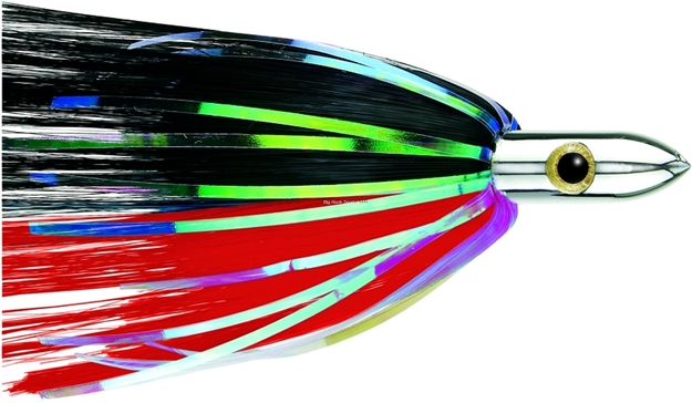 Picture of Iland Ilander Heavy-Weight Flashilander Trolling Lure, 8 1/4", 4 Oz, 3-D Eyes, Chrome Head/Black & Red Skirt