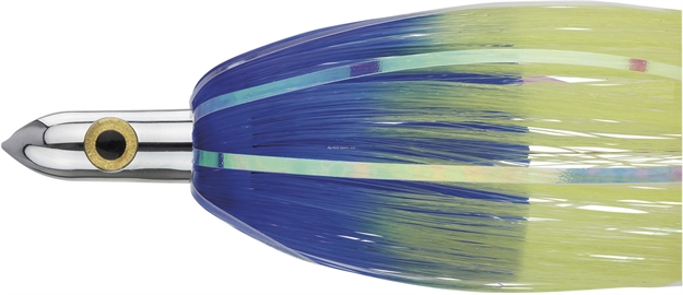 Picture of Iland Ilander Heavy-Weight Flashilander Trolling Lure, 8 1/4", 4 Oz, 3-D Eyes, Chrome Head/Blue & Yellow (Dol) Skirt
