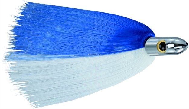 Picture of Iland Ilander Trolling Lure, 8 1/4", 2 1/2 Oz, 3-D Eyes, Chrome Head/Blue & White Skirt, 6 - 8 1/2 Kts