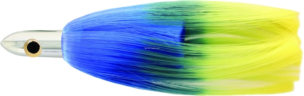 Picture of Iland Ilander Trolling Lure, 8 1/4", 2 1/2 Oz, 3-D Eyes, Chrome Head/Blue & Yellow (Dol) Skirt, 6 - 8 1/2 Kts