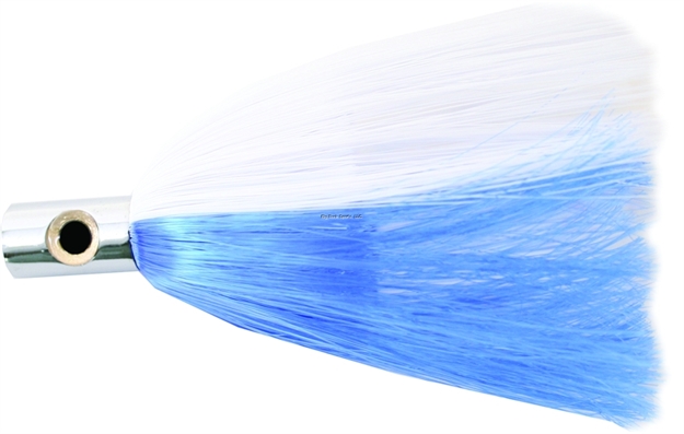 Picture of Iland Out-Rider Trolling Lure, 4 1/4", 3/4 Oz, 3-D Eyes, Concave Chrome/Blue & White Skirt