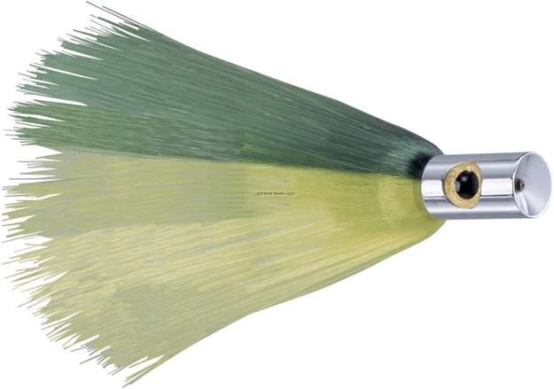 Picture of Iland Out-Rider Trolling Lure, 4 1/4", 3/4 Oz, 3-D Eyes, Concave Chrome/Green & Yellow Skirt