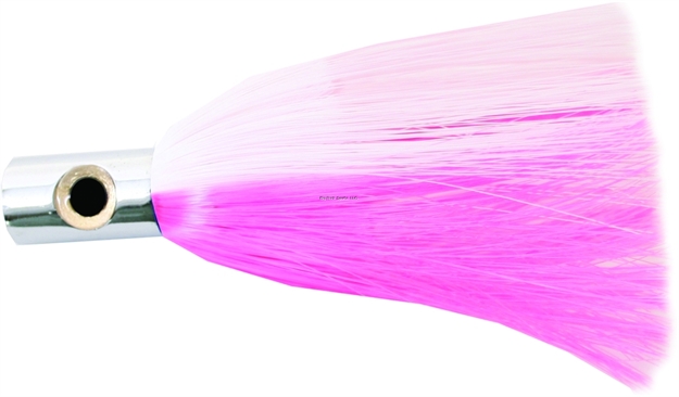 Picture of Iland Out-Rider Trolling Lure, 4 1/4", 3/4 Oz, 3-D Eyes, Concave Chrome/Pink & White Skirt