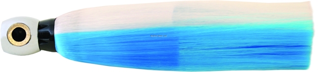 Picture of Iland Sea Star E-Series Jet Head Trolling Lure, 6 3/4", 1 1/2 Oz, 3-D Eyes, Chrome Head/E Blue & E White Skirt, 6 - 10 Kts