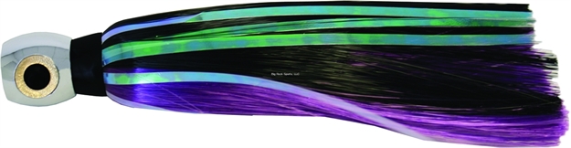 Picture of Iland Sea Star Flasher Jet Head Trolling Lure, 6 3/4", 1 1/2 Oz, 3-D Eyes, Chrome Head/Black & Plum Skirt, 6 - 10 Kts