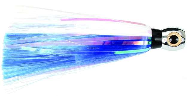 Picture of Iland Sea Star Flasher Jet Head Trolling Lure, 6 3/4", 1 1/2 Oz, 3-D Eyes, Chrome Head/Blue & White Skirt, 6 - 10 Kts