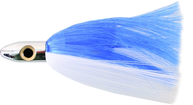 Picture of Iland Tracker Trolling Lure, 4 1/4", 3/4 Oz, 3-D Eyes, Chrome Head/Blue & White Skirt