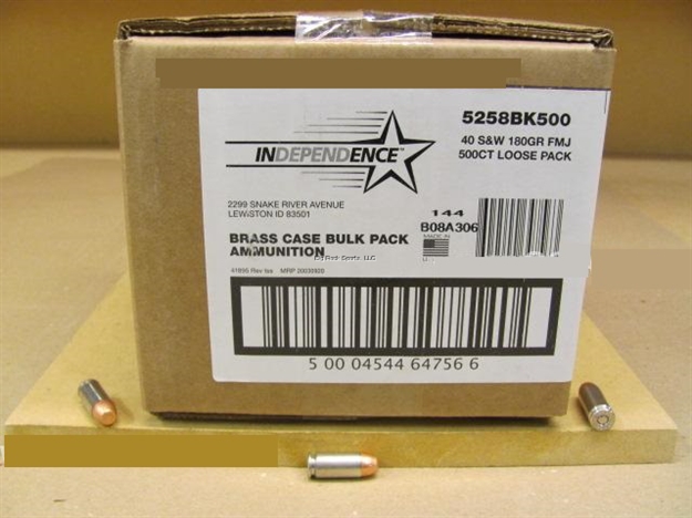 Picture of Cci/Speer Independence Bulk 40 S&W, 180 Gr, Fmj, 500 Rnd Box 5258BK500