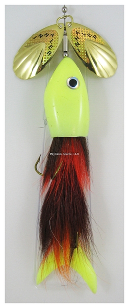 Picture of Inhaler Airhead Twin Blade Musky Bait,  Brass-Brass/Brown-Org -Yellow