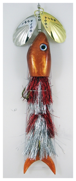 Picture of Inhaler Airhead Twin Blade Musky Bait,  Firefly Red-Silver/Nickel-Brass-Copper