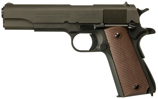 Picture of  Inland Mfg Ilm1911 1911 A1 Government 45 Acp 7+1 5" Barrel, Black Parkerized Steel Frame W/Beavertail, Serrated Steel Slide, Wood Grip, Manual Safety 602686263009