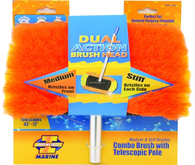 Picture of Invincible Marine 2Pc 4 Position Telescoping Cleaning Pole, 43"-72", W/Brush Med /Stiff Combo Brush Only W/Quick Release