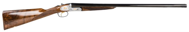 Picture of F.A.I.R. Frisprdl1228 Iside Prestige Deluxe Full Size 12 Gauge Break Open 2.75" 2Rd 28" Blued Side BY Side Barrel, Silver Stainless Steel Engraved Receiver, Fixed Walnut Stock, Right Hand FR-ISPRDL-1228
