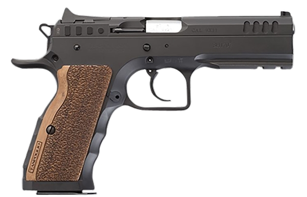 Picture of  Tanfoglio Ifg Tf-Limpro-10 Defiant Limited Pro 10Mm Auto Caliber With 4.80" Barrel, 13+1 Capacity, Overall Hard Chrome Finish Steel, Beavertail Frame, Serrated Slide & Brown Polymer Grip