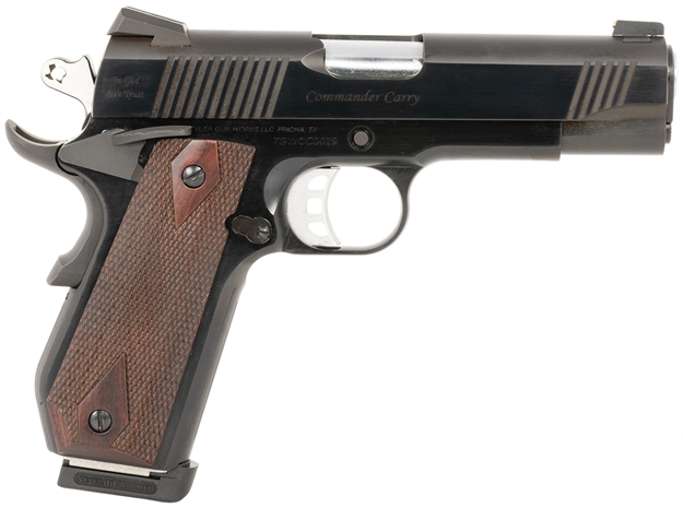 Picture of  Tyler Gun Works Tgwcmbl45 Custom 1911 Commander 45 Acp 7+1 4.25" Stainless Match Grade Barrel, Blued Serrated Steel Slide, Blued Steel Frame W/Beavertail, Walnut Grip
