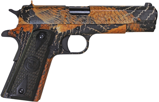Picture of Iver Johnson Arms 1911A1boa 1911 A1 Boa 45 Acp 8+1 5" Black Steel Barrel, Boa Snakeskin Steel Serrated Slide, Boa Snakeskin Steel Frame W/Beavertail, Black Dymondwood Snakeskin Grip GIJBOA 700153942898