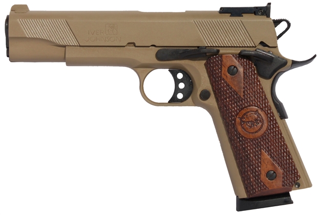 Picture of Iver Johnson Arms Eaglecoyotetan 1911 Eagle Government 70 Series 45 Acp Single 5" 8+1 Walnut Grip Coyote Tan Steel Slide