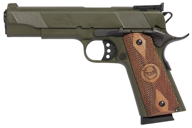 Picture of Iver Johnson Arms Eagleodgreen 1911 Eagle Government 70 Series 45 Acp Single 5" 8+1 Walnut Grip OD Green Steel Slide
