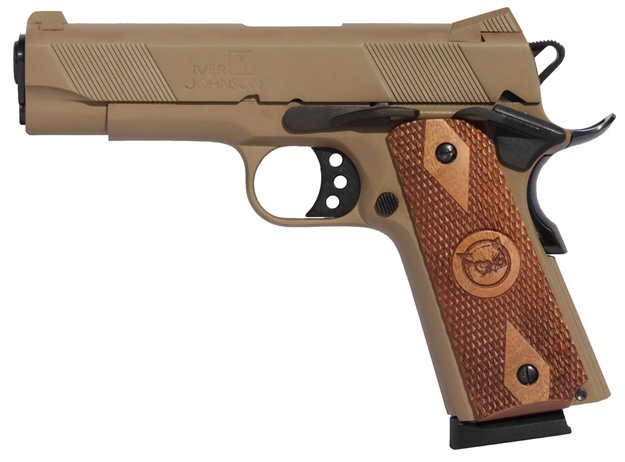 Picture of Iver Johnson Arms Hawk 1911 Hawk Commander 70 Series 45 Acp Single 4.25" 8+1 Walnut Grip Coyote Tan Steel Slide