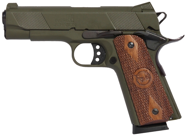 Picture of Iver Johnson Arms Hawk 1911 Hawk Commander 70 Series 45 Acp Single 4.25" 8+1 Walnut Grip OD Green Steel Slide