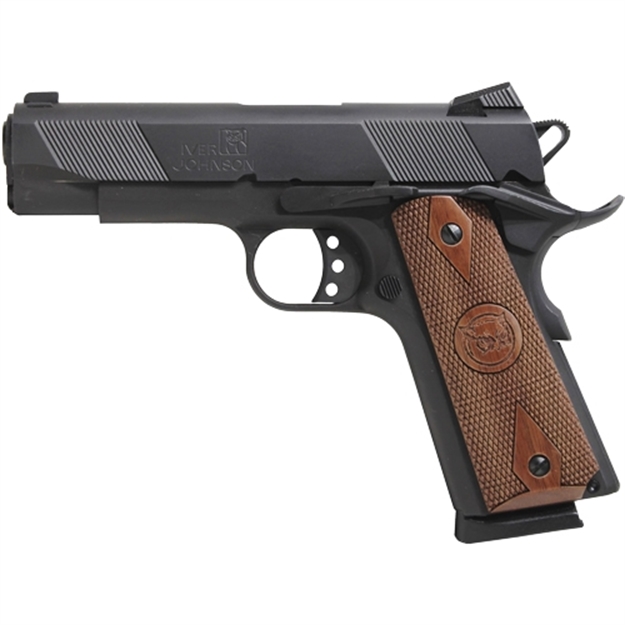 Picture of Iver Johnson Arms Hawk Hawk Commander 45 Acp 8+1 4.25" Black Steel Barrel, Matte Black Serrated Steel Slide & Frame W/Beavertail. Checkered Double Diamond Walnut Grip GIJ08 797734029987