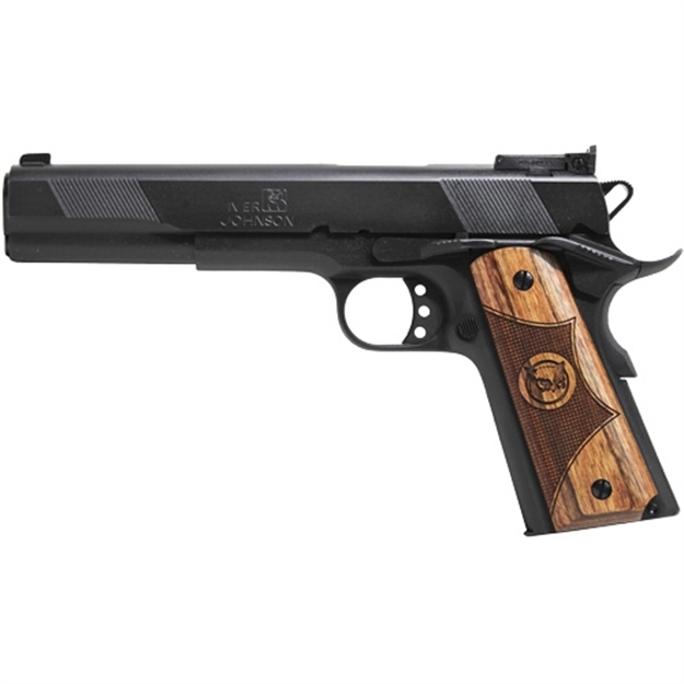 Picture of Iver Johnson Arms Eaglexl45 Eagle XL Deluxe Full Size Frame 45 Acp 8+1 6" Steel Barrel, Matte Blued Serrated Steel Slide & Frame W/Beavertail, Diamondwood Walnut W/Integrated Logo Grip, Right Hand GIJ25 737278253332