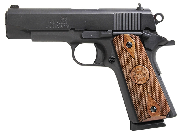 Picture of Iver Johnson Arms Falcon Falcon Commander 45 Acp 8+1 4.25" Black Steel Barrel, Matte Blued Serrated Steel Slide, Blued Steel Frame, Checkered Double Diamond Walnut Grip GIJ02