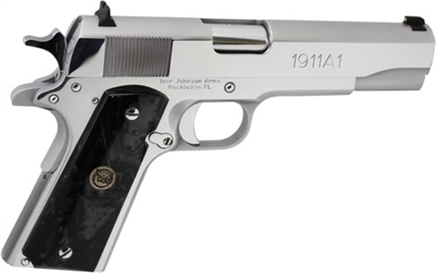 Picture of Iver Johnson Johnson 1911A1 45Acp 5" FS 8Rd Chrome Blk Pearl Grips! 1911A1CHR-P