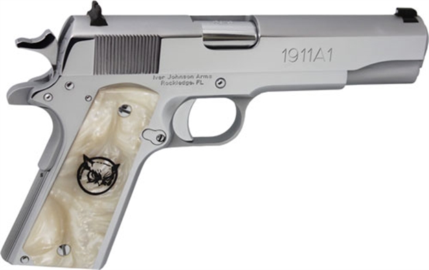 Picture of Iver Johnson Johnson 1911A1 45Acp 5" FS 8Rd Chrome White Pearl Grip G1911A1CHRWP 712195498516