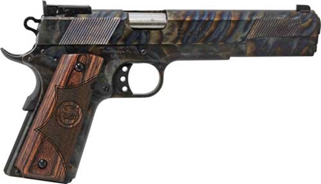 Picture of Iver Johnson Arms Eaglexl10cc Eagle XL Full Size Frame 10Mm Auto 8+1 6" Black Ported Barrel, Color Case Hardened Serrated Steel Slide & Frame W/Beavertail, Diamondwood Walnut W/Integrated Logo Grip EAGLEXL10CCNP 796167791713