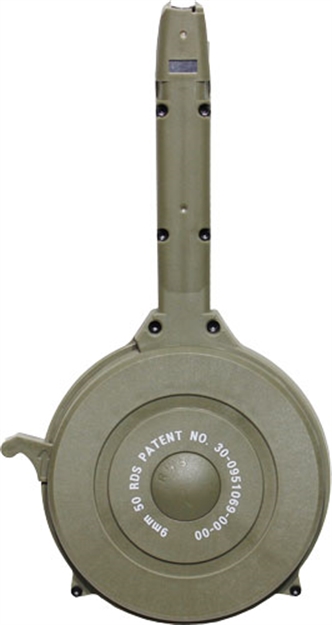 Picture of Iver Johnson Johnson Magazine Glock 9Mm 50Rd Drum OD Green Polymer