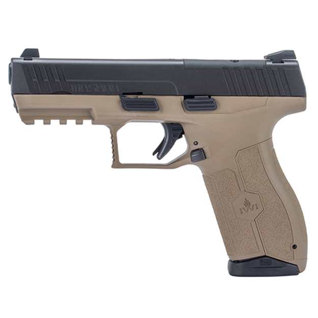 Picture of  Iwi US M9orp10fd Masada  9Mm Luger 10+1 4.10" Black Button Rifled Steel Barrel/Black Optic Ready/Serrated Slide/Flat Dark Earth Polymer Frame W/Picatinny Rail/Fde Polymer Grips Ambidextrous 818004021866