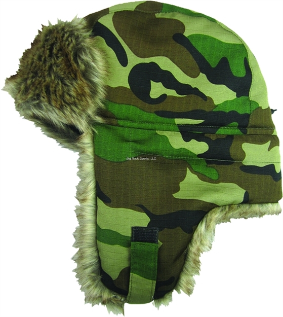 Picture of Jacob Ash Mens Camo Trapper Hat Fleece Lining & Faux Fur