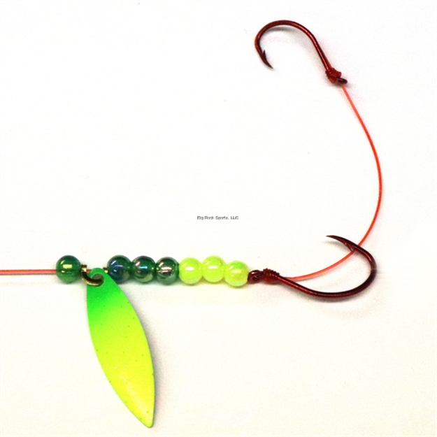 Picture of JB Lures Lil' Willy 2 Hook Harness W2, #4,6 Red Hook, Chartreuse-Orange, 6/Cd