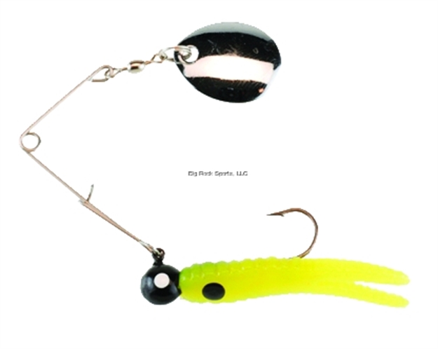 Picture of Johnson Beetle Spin Jig, 1 1/2", 1/8 Oz, Chartreuse/Black Spots, Nickel Blade, 3/Pack