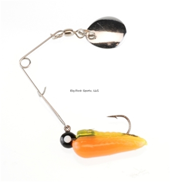 Picture of Johnson Beetle Spin Jig, 1", 1/32 Oz, Black/Chartreuse/Orange, Nickel Blade, 4/Pack
