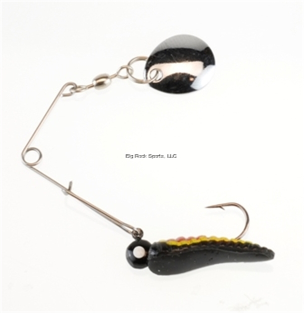 Picture of Johnson Beetle Spin Jig, 1", 1/32 Oz, Black/Yellow Stripe, Nickel Blade, 4/Pack