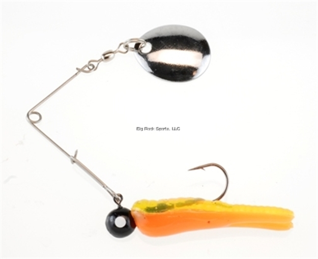 Picture of Johnson Beetle Spin Jig, 1 1/8", 1/16 Oz, Black/Chartreuse/Orange, Nickel Blade, 3/Pack