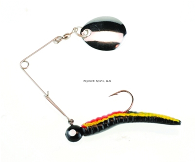 Picture of Johnson Beetle Spin Jig, 1 1/8", 1/16 Oz, Black Yellow Stripe/Red Belly, Nickel Blade, 3/Pack