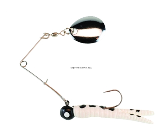 Picture of Johnson Beetle Spin Jig, 1 1/8", 1/16 Oz, White/Black Spots, Nickel Blade, 3/Pack