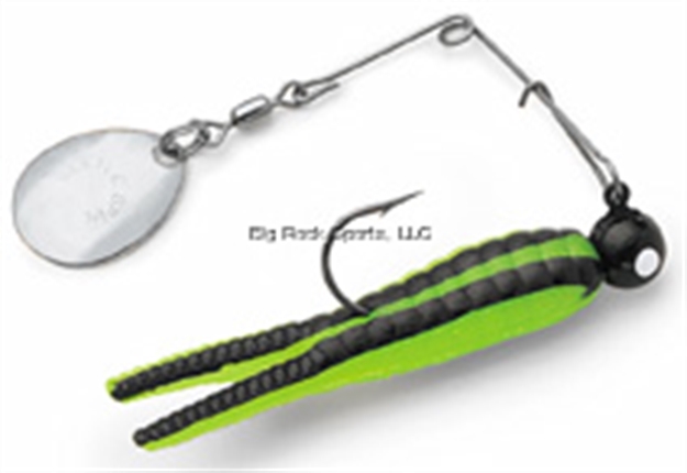 Picture of Johnson Beetle Spin Jig, 2", 1/4 Oz, Black/Chartreuse/Orange, Nickel Blade, 2/Pack