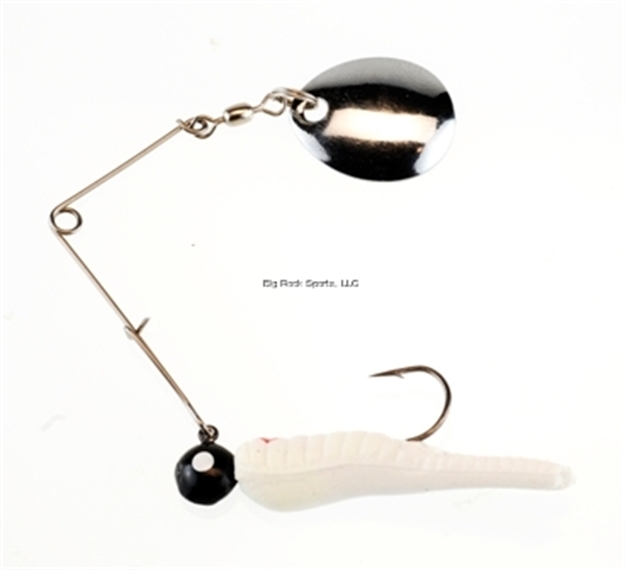 Picture of Johnson Beetle Spin Jig, 2", 1/4 Oz, White/Red Dot, Nickel Blade, 2/Pack