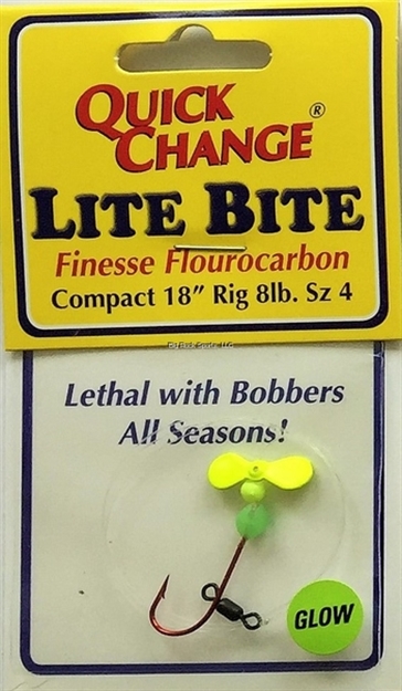 Picture of Quick Change Lite Bite Flourocarbon Prop Rig, 18" 8Lb Snell, #4 Red Sproat Hook, Chartreuse Prop, Glow Bead 1/Cd