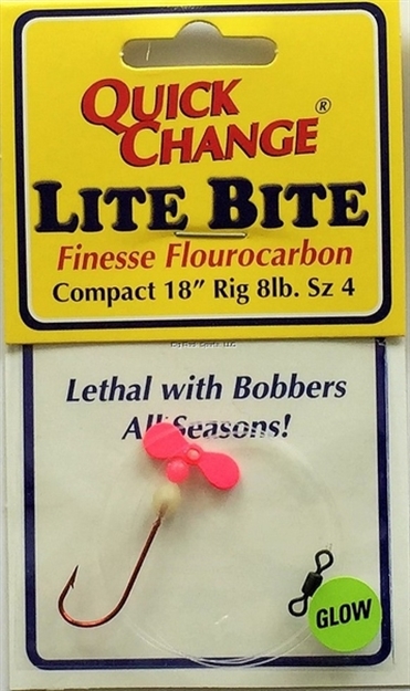Picture of Quick Change Lite Bite Flourocarbon Prop Rig, 18" 8Lb Snell, #4 Red Sproat Hook, Pink Prop, Glow Bead 1/Cd