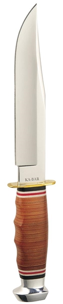 Picture of  Ka-Bar 1236 Bowie  6.94" Fixed Clip Point Plain Polished 4116 SS Blade, Stacked Leather W/Finger Grooves Leather Handle, Includes Sheath 617717212369