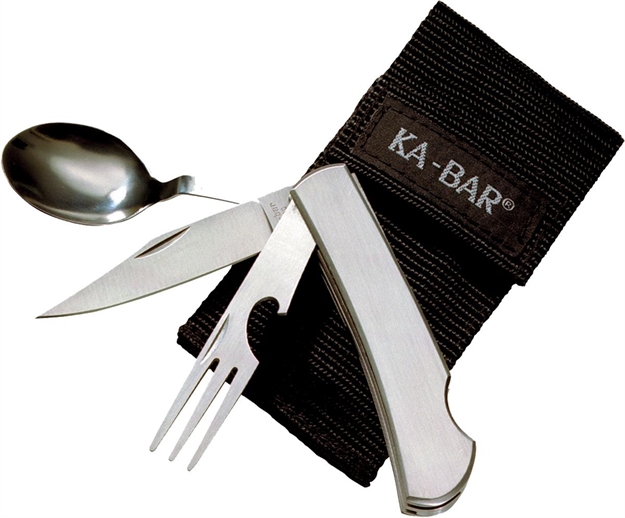 Picture of Ka-Bar 1301 Hobo 3-In-1 Utensil Kit SS 3" Clippoint/Spoon/Fork W/Nylon Sheath
